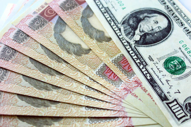 istock 100 American dollars and Ukrainian grivnas banknotes 686226054