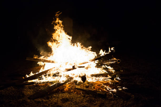 istock Burn fire with wood on beach camp  in Odessa 686228988