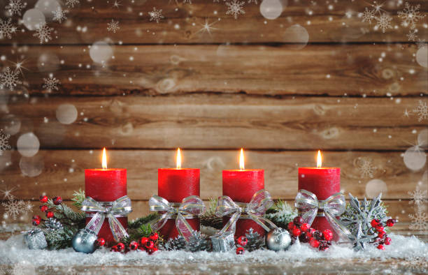 istock Advent decoration with four burning candles. 686234000