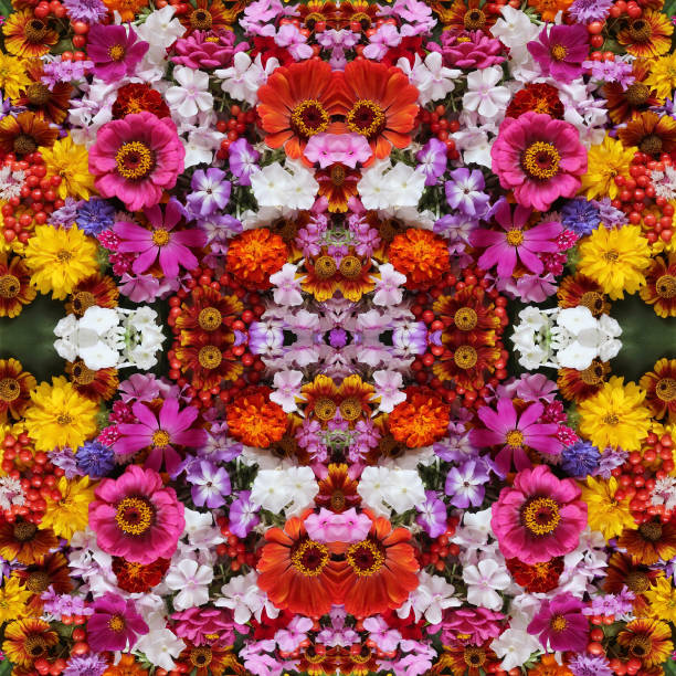 istock Background from flowers, effect of a kaleidoscope. Packing, advertizing, cloth. 686234550