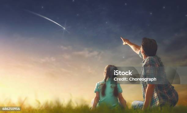 Looking At Falling Star Stock Photo - Download Image Now - Star Shape, Looking, Sky