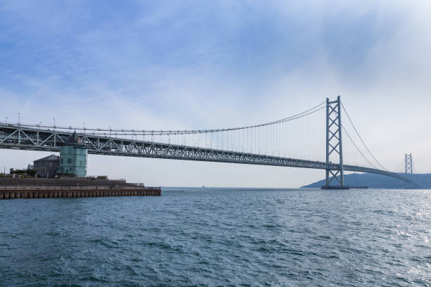 istock Akashi Kaikyo suspension bridge over ocean skyline 686250992