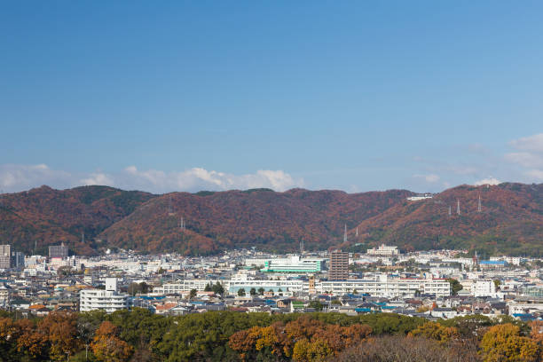 istock Autumn season residence area with mountain background 686251104