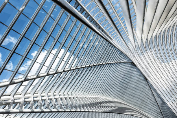Modern metal and glass roof construction. Location: Railway station of Liège, Belgium.