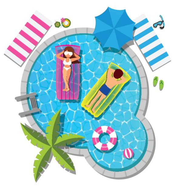 para relaksująca się na basenie na letnią koncepcję - icon set computer icon symbol hotel stock illustrations