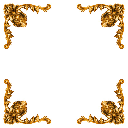 Golden elements of carved frame isolated on white