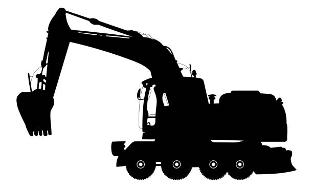 istock Vector detailed silhouette of excavator isolated on white. Vector illustration 686271296