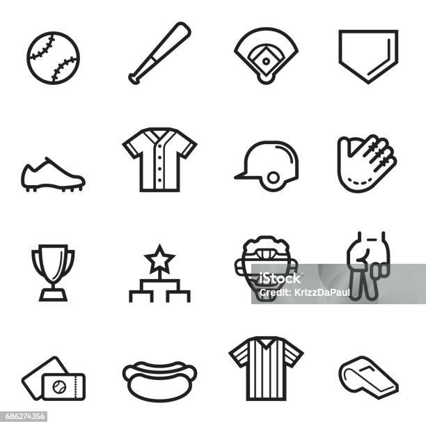Baseball Thin Line Icons Stock Illustration - Download Image Now - Baseball - Ball, Baseball - Sport, Vector