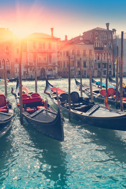 istock Canal with gondolas, Venice, Italy. Retro effect 686275248