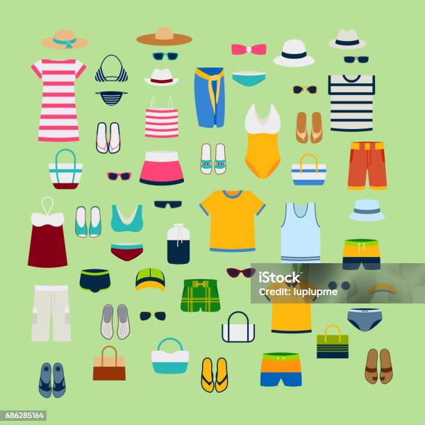 Set Sommerkleider Und Accessoires Vektor Illustration Mode Kleidung Modedesign Bild Stock Vektor Art und mehr Bilder von Kleidung