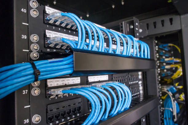 fotografii de stoc, fotografii și imagini scutite de redevențe cu cabluri ethernet și panou de cale în dulap rack - cablu