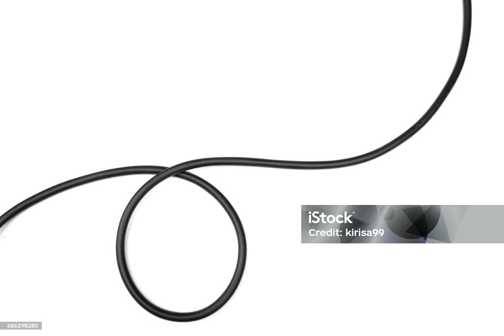 black wire isolated on a white background abstraction. Cable Stock Photo
