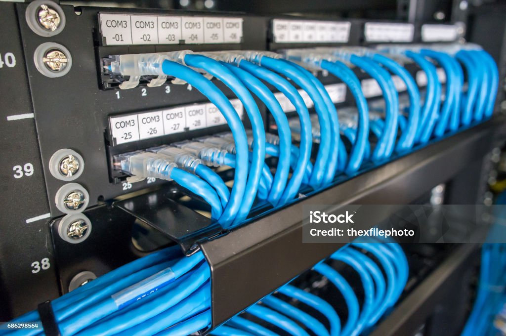 Computer Connection Patg Ethernet Cables And Path Panel In Rack Cabinet Stock Photo - Download ...