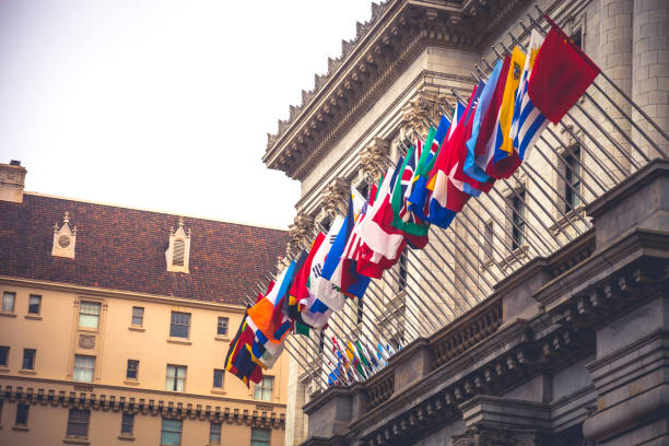 istock World national flags hang outside a building 686307664