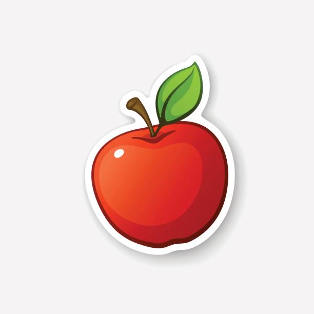 ilustraciones, imágenes clip art, dibujos animados e iconos de stock de manzana de etiqueta roja con tallo - apple
