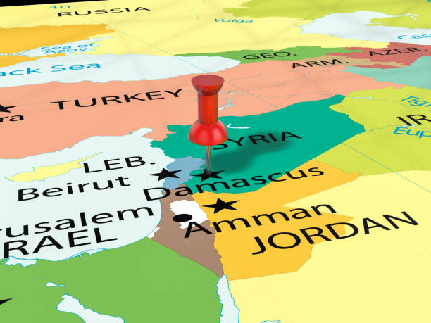 pin auf damaskus karte - syria map cartography damascus stock-grafiken, -clipart, -cartoons und -symbole