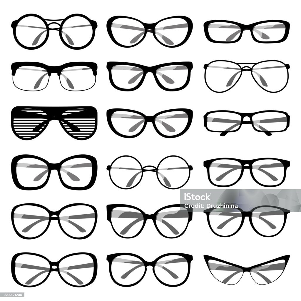 Set of spectacle frames Set of different shapes of spectacle frames. Men and women sunglasses, eyeglasses frames for vision care. Vector Eyeglasses stock vector