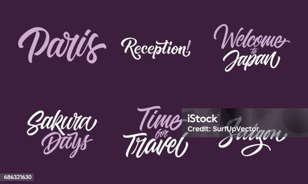 Traval Lettering Travelling Lettering Set Stock Illustration - Download Image Now - Arts ...