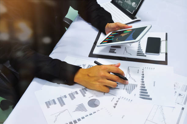 istock Businessman working at office. Digital tablet laptop computer smart phone 686325358