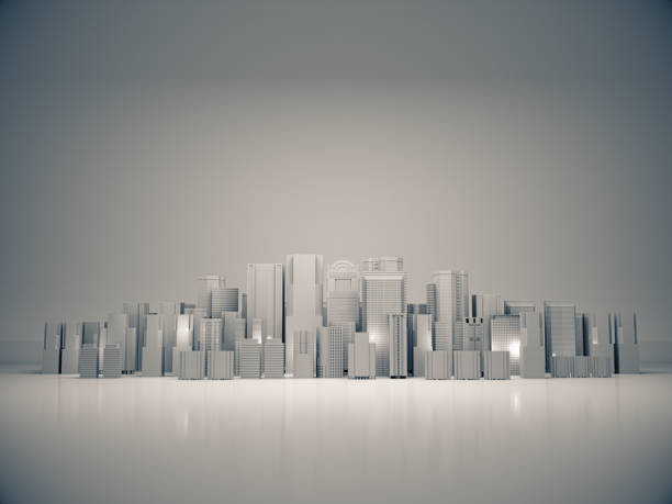 abstrakcyjne miasto dla tła, ciemne miasto, nocne miasto. renderowanie 3d - architect three dimensional shape business skyscraper zdjęcia i obrazy z banku zdjęć