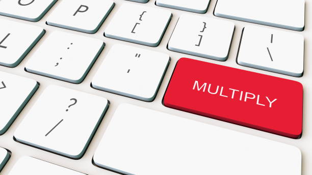istock Close-up shot of white computer keyboard and red multiply key. Conceptual 3D rendering 686338160