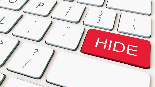 istock Close-up shot of white computer keyboard and red hide key. Conceptual 3D rendering 686340862