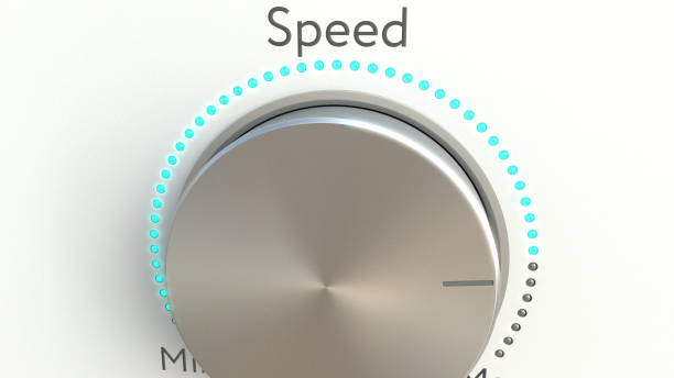 istock Rotating knob with speed inscription. Conceptual 3D rendering 686344268