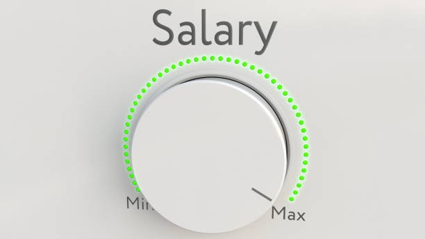 istock Turning white hi-tech knob with salary inscription from minimum to maximum. Conceptual 3D rendering 686346868