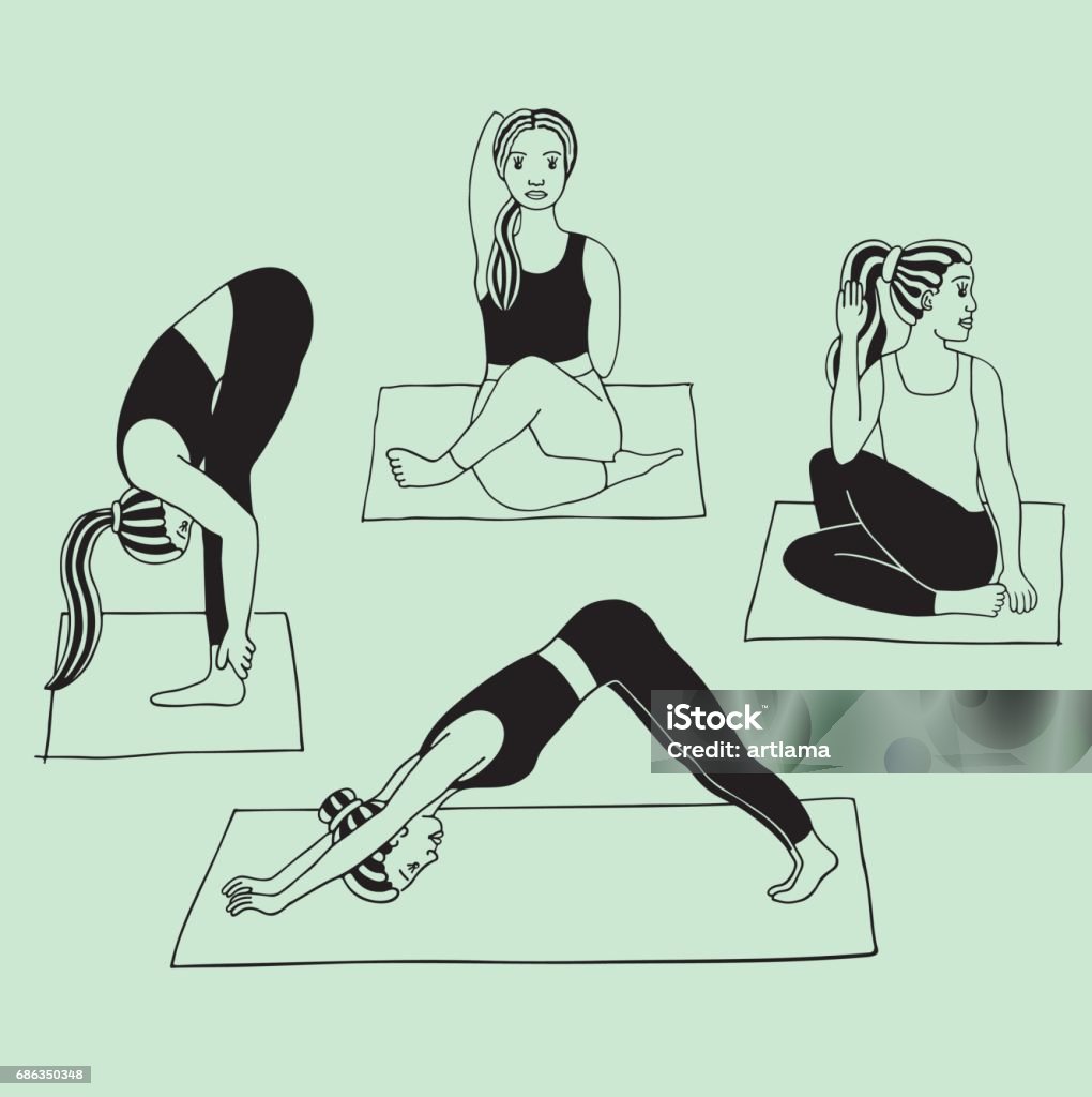 Yoga poses Hand drow women seated in yoga poses Active Lifestyle stock vector