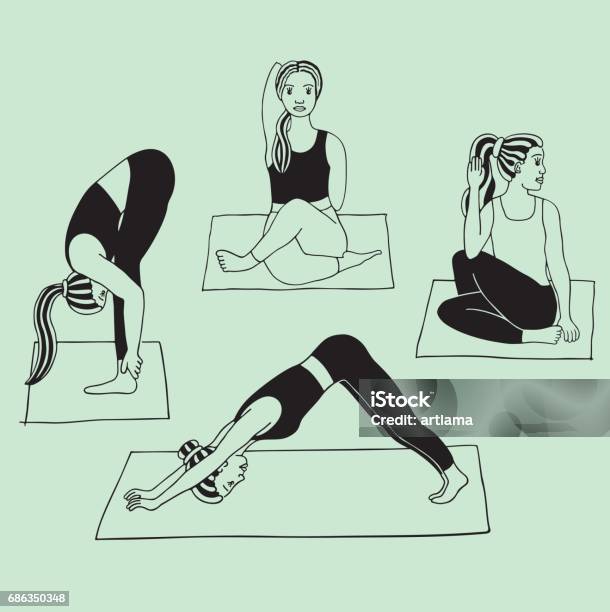 Yoga Poses Stock Illustration - Download Image Now - Active Lifestyle, Adult, Black Color