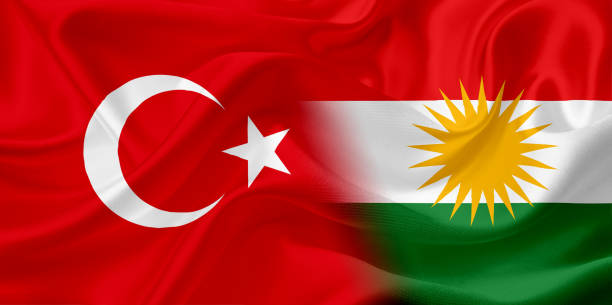 istock Waving flag of Turkey and Kurdistan, with fabric texture 686359628