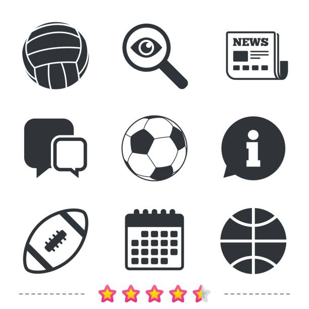 piłki sportowe. siatkówka, koszykówka, piłka nożna. - symbol icon set interface icons magnifying glass stock illustrations