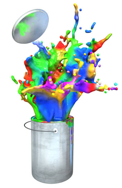 istock 3d illustration of colorful paint busting from a paint buckets 686363158