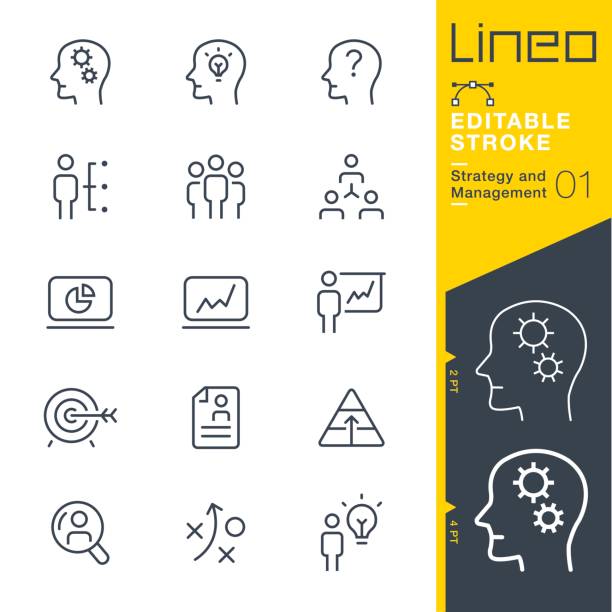 illustrazioni stock, clip art, cartoni animati e icone di tendenza di tratto modificabile lineo - icone della struttura di strategia e gestione - silhouette business men leadership