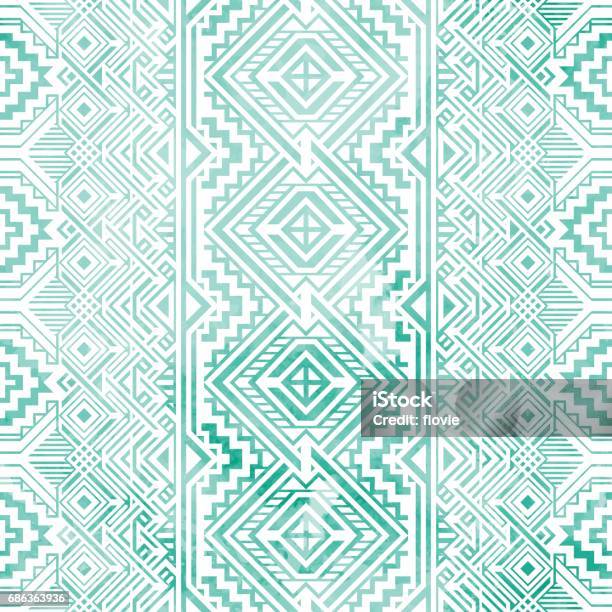 Seamless Vintage Geometric Background Stock Illustration - Download Image Now - Backgrounds, Aztec Pattern, Green Color