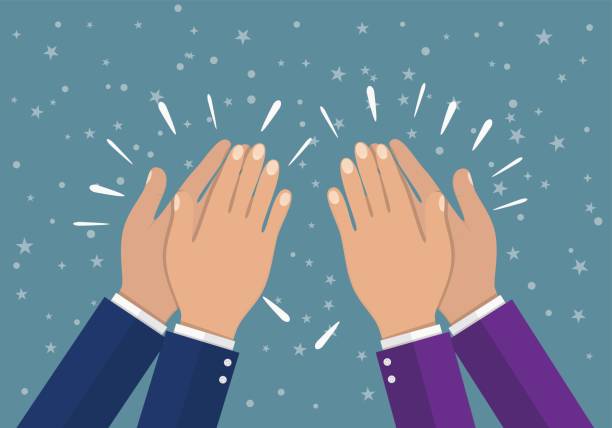 Human hands clapping. applauding hands. vector illustration in flat style. Cheering business people holding many thumbs. Like this. applaus stock illustrations