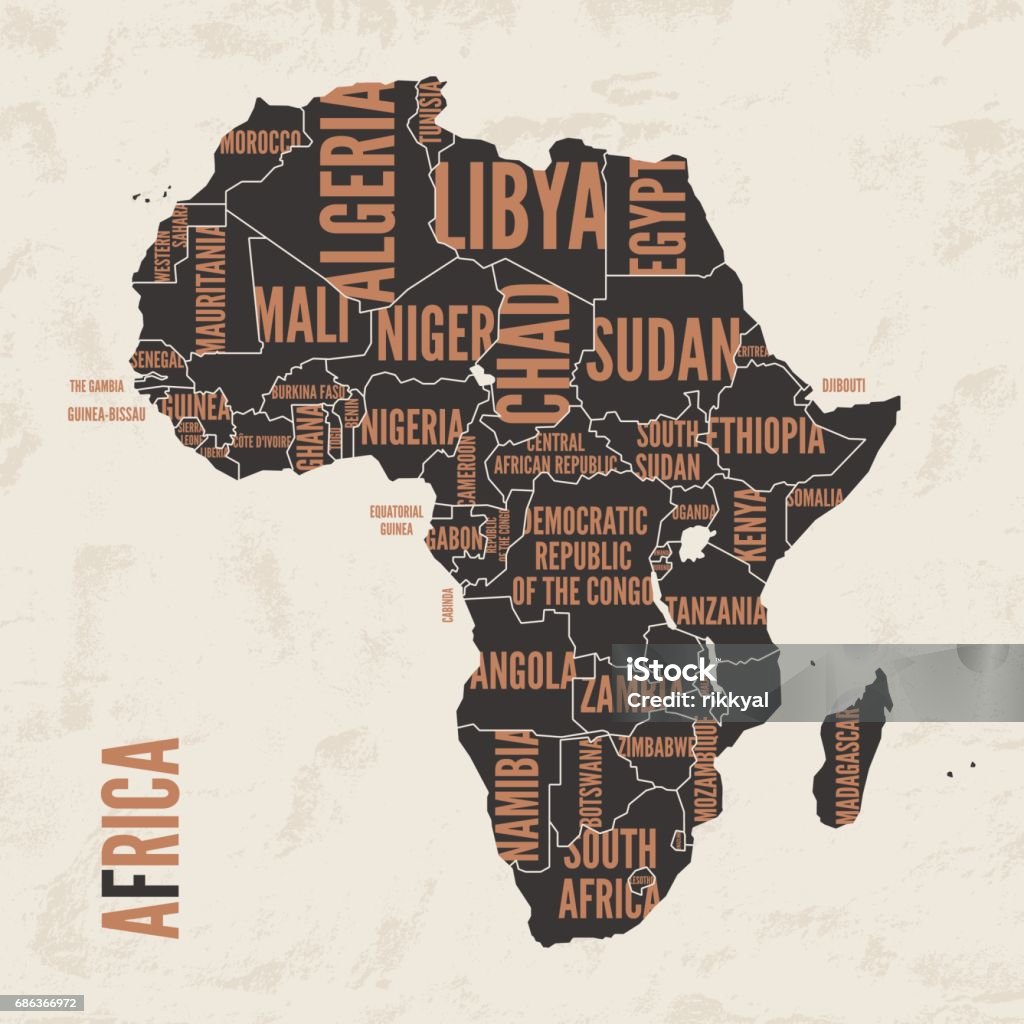 Vintage mapa detallado África imprimir diseño de carteles. Ilustración de vector. - arte vectorial de África libre de derechos