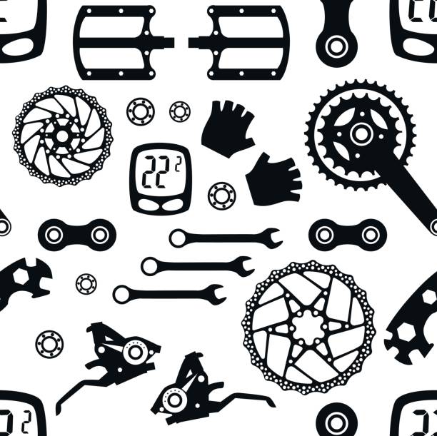 велосипед. велосипедные детали. бесшовный узор. - bicycle cycling bicycle pedal part of stock illustrations