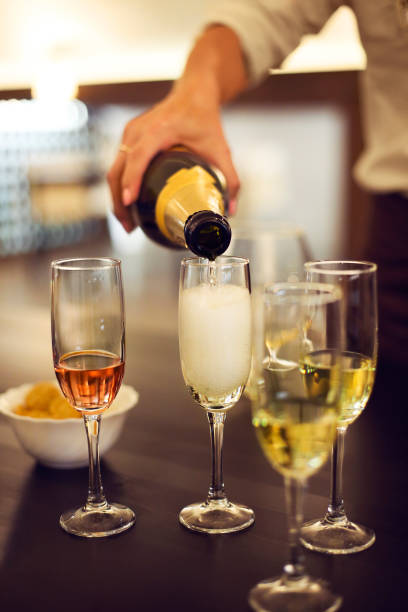 istock Champagne flutes are being filled on a digustation 686377156
