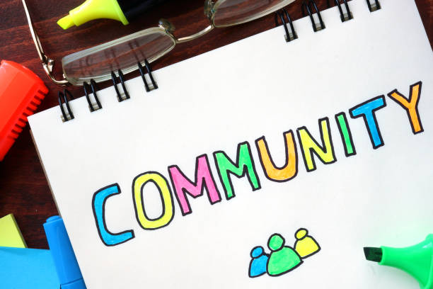 istock Community  concept  written in a notebook on a wooden table. 686380782