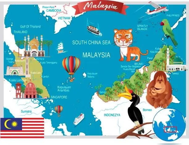 Vector illustration of Malaysia cartoon map