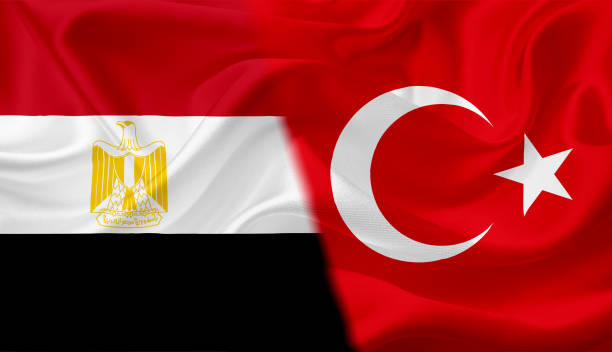 istock Waving flag of Egypt and Turkey, with fabric texture 686383500