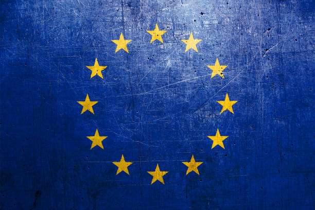 istock European Union flag, with an old metal texture 686383536
