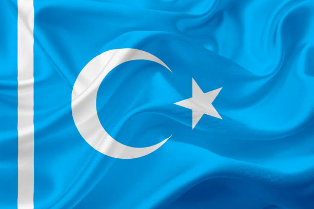 istock Waving flag of Syrian Turkmens, with fabric texture 686383882