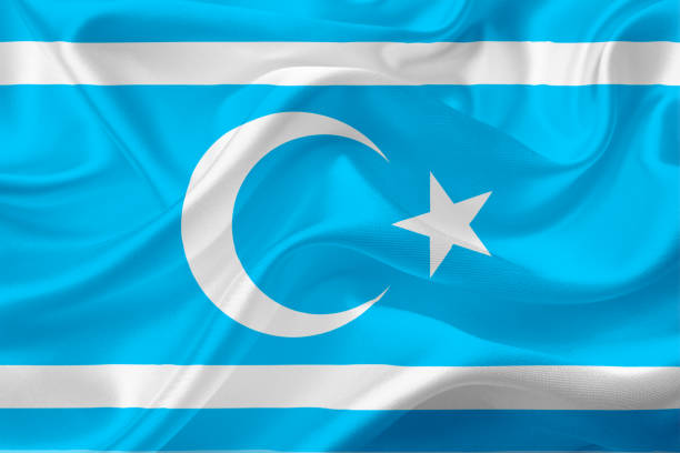 istock Waving flag of Iraq Turkens, with fabric texture 686383924