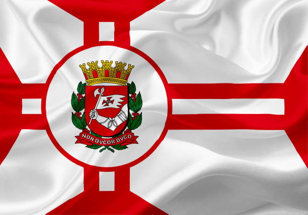istock Waving flag of Sao Paulo, Brazil, with fabric texture 686383978