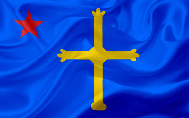 istock Waving flag of Andecha Astur, Spain, with fabric texture 686386242
