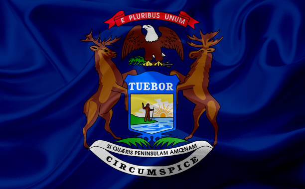 istock Flag of Michigan, USA with waving fabric texture 686387124