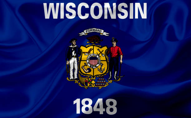 istock Flag of Wisconsin, USA with waving fabric texture 686387146
