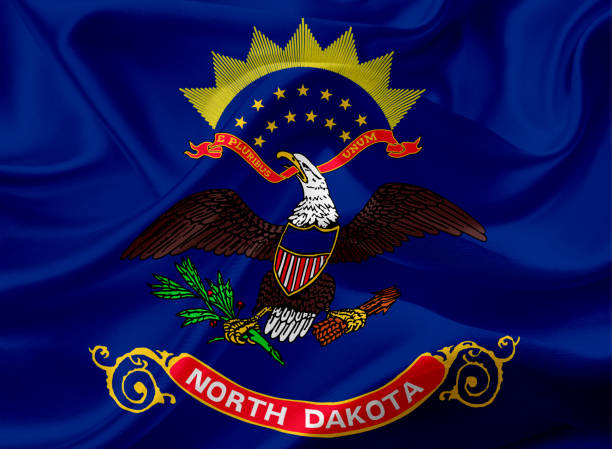 istock Flag of North Dakota, USA with waving fabric texture 686387216